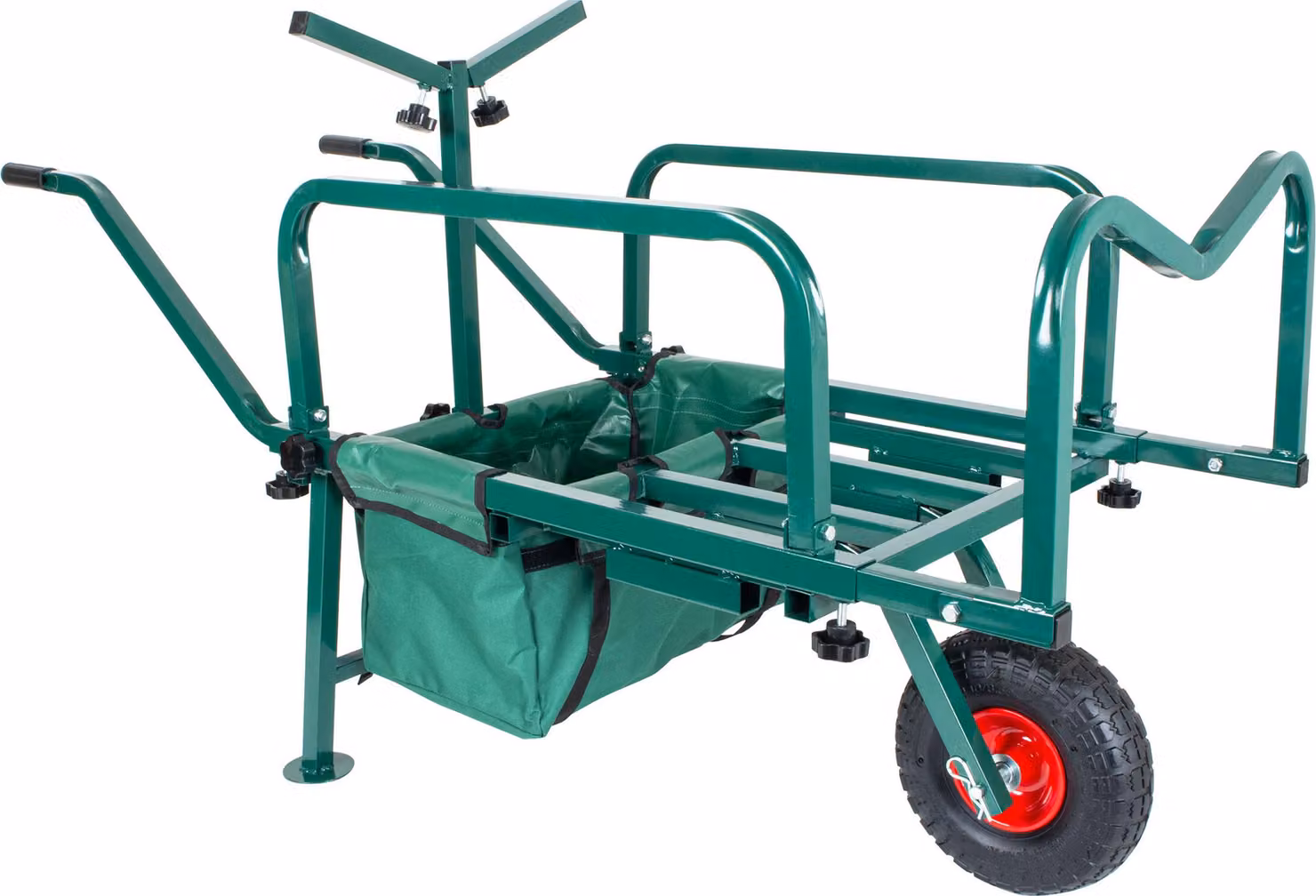 Carrello da pesca Relaxdays, carrello da trasporto con borsa, dimensioni: 65x145x55 cm, regolabile e pieghevole, acciaio, verde