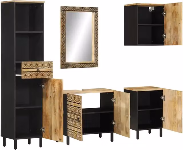 Set Mobili da Bagno 5 pz in Legno Massello di Mango 3310132