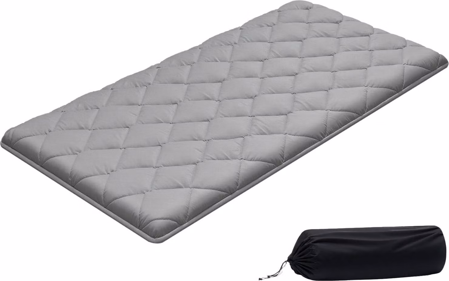 Materasso futon giapponese - Materasso tatami per letto singolo - Pieghevole - 9 strati - Con borsa per riporlo e set di fissaggio - 203 x 99 x 8,9 cm - Per meditazione e yoga - Grigio