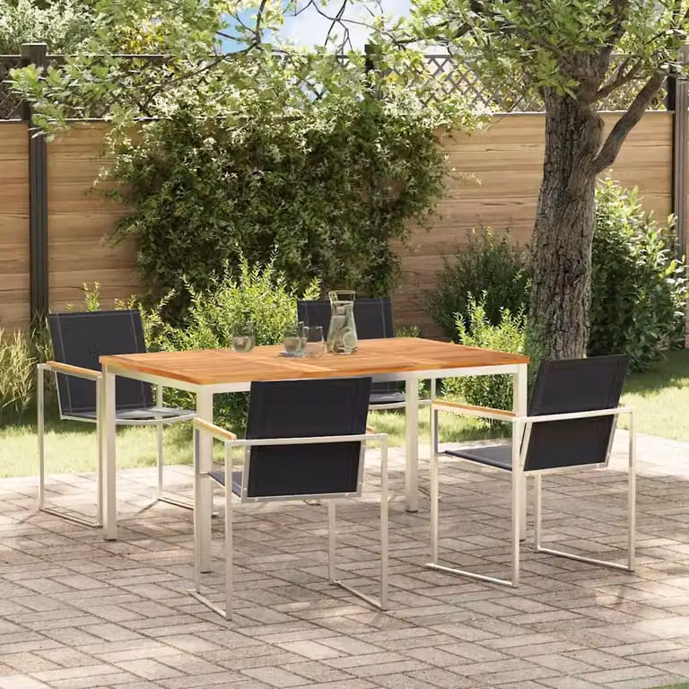 Set da pranzo per giardino e terrazzo vidaXL in legno di teak e acciaio inossidabile marrone, 5 pezzi