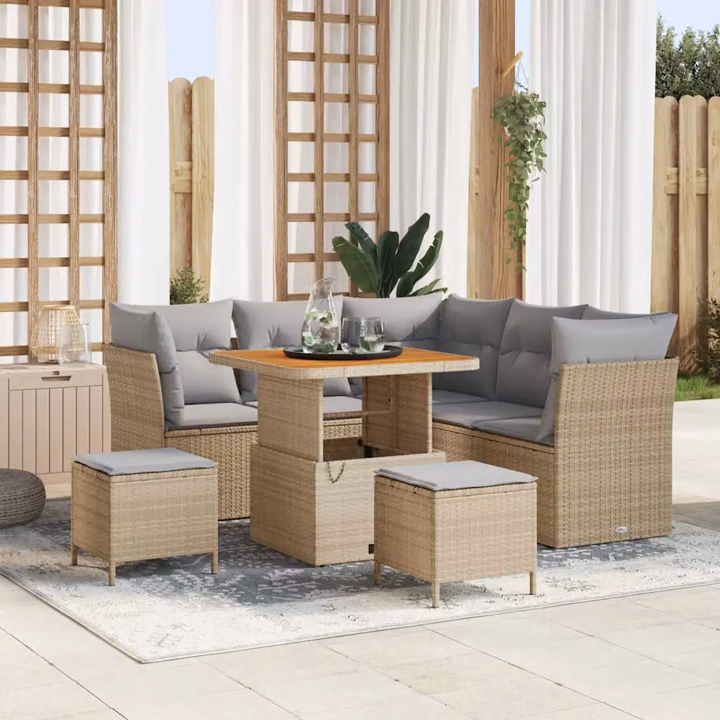 Set Divano da Giardino vidaXL 8 Pezzi con Cuscini Beige e Grigio per 5 Persone con Tavolino e Ottoman in Acciaio Verniciato a Polvere – 1