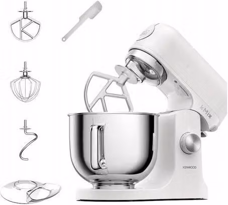 Impastatrice Planetaria Kenwood kMix KMX751AWH con paraschizzi, 3 ganci e fruste, 1000 W, Ciotola 5L, Bianco
