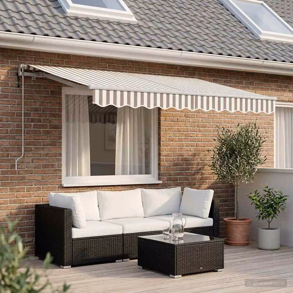 Tenda retrattile con bracci pieghevoli vidaXL in alluminio, Grigio chiaro e bianco, L: 350 cm, P: 250 cm