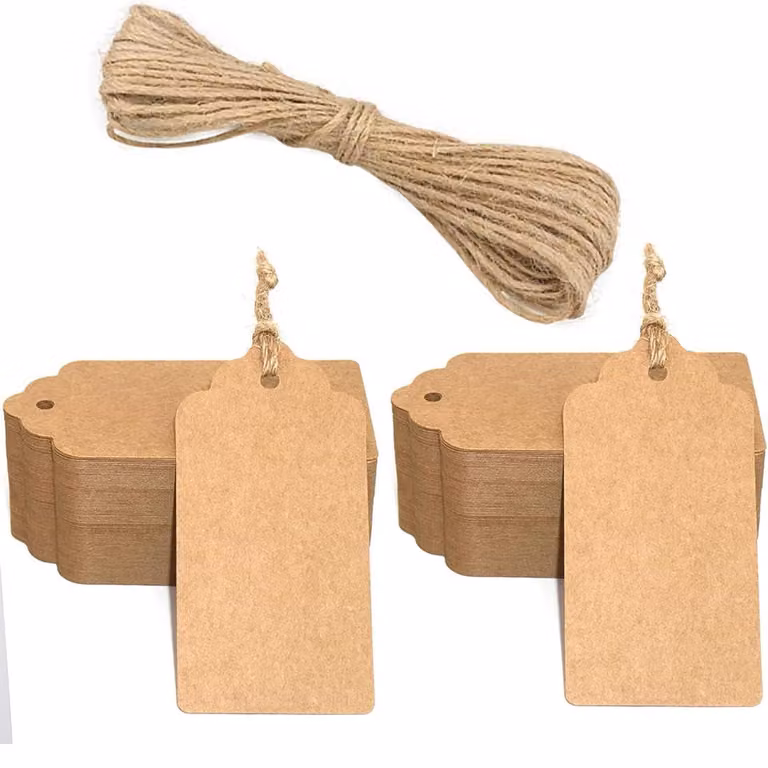 Etichette in carta kraft, 200 pezzi, dimensioni 3x5 cm, con corda di juta da 40 metri