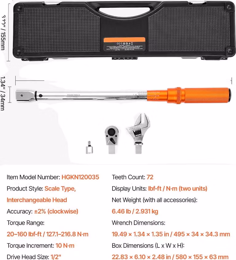 Chiave dinamometrica, azionamento da 3/8 di pollice, precisione a doppia gamma, 20-160 ft-lb