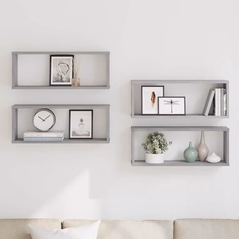 Set di 4 mensole a cubo vidaXL da parete in legno multistrato, colore Grigio Sonoma, L 60 cm x P 15 cm x H 23 cm