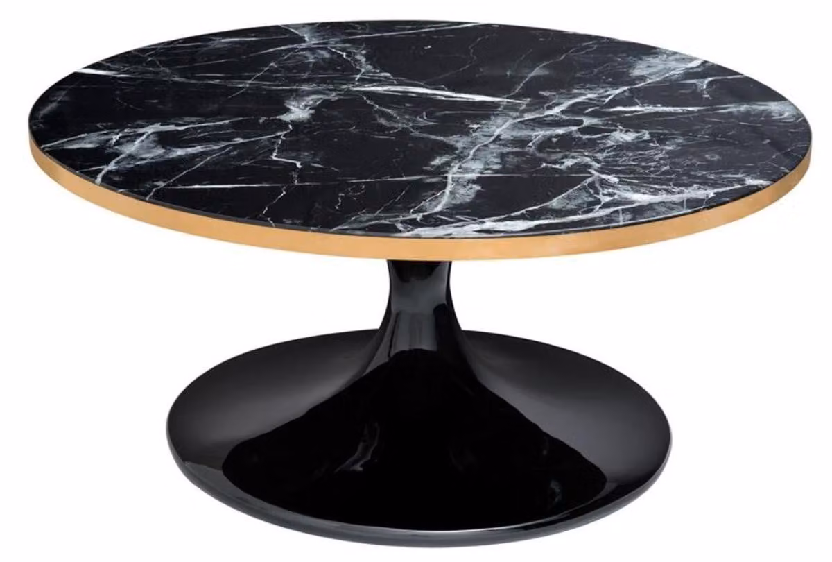 Tavolino da salotto Casa Padrino, lussuoso, in nero e ottone – diametro 90 cm x altezza 41 cm – tavolino rotondo in stile moderno
