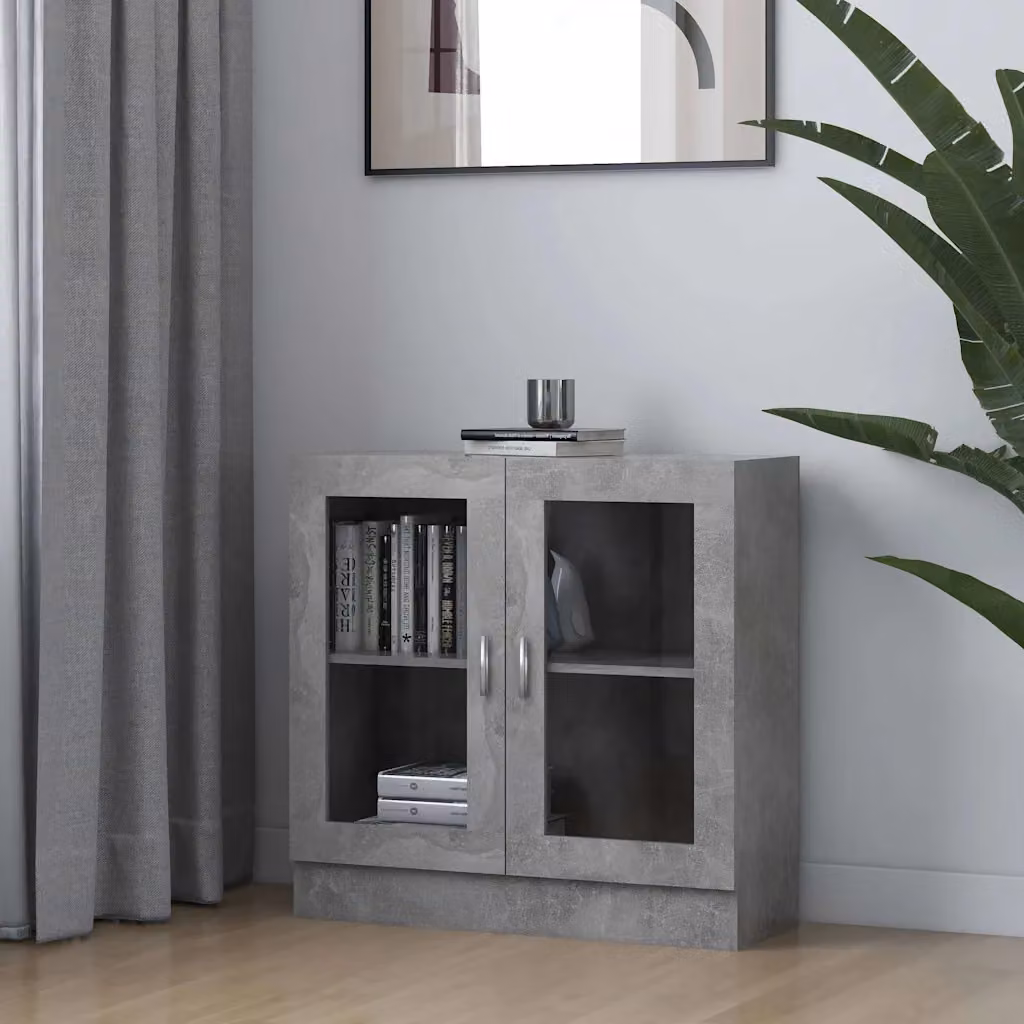 Armadietto Vetrina vidaXL Grigio con Ante in Vetro e Ripiani Interni, L 82,5 cm x P 30,5 cm x H 80 cm