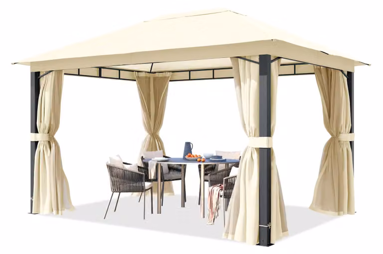 TOOLPORT Gazebo giardino 3x4 m, pali in alluminio, telo tetto ca. 220g/m² beige - con pannelli laterali e zanzariere