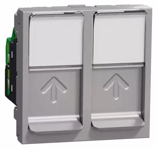 Schneider Electric Optiline 45/Unica Presa dati 2xRJ45 Cat5e con protezione antipolvere in alluminio NU342030