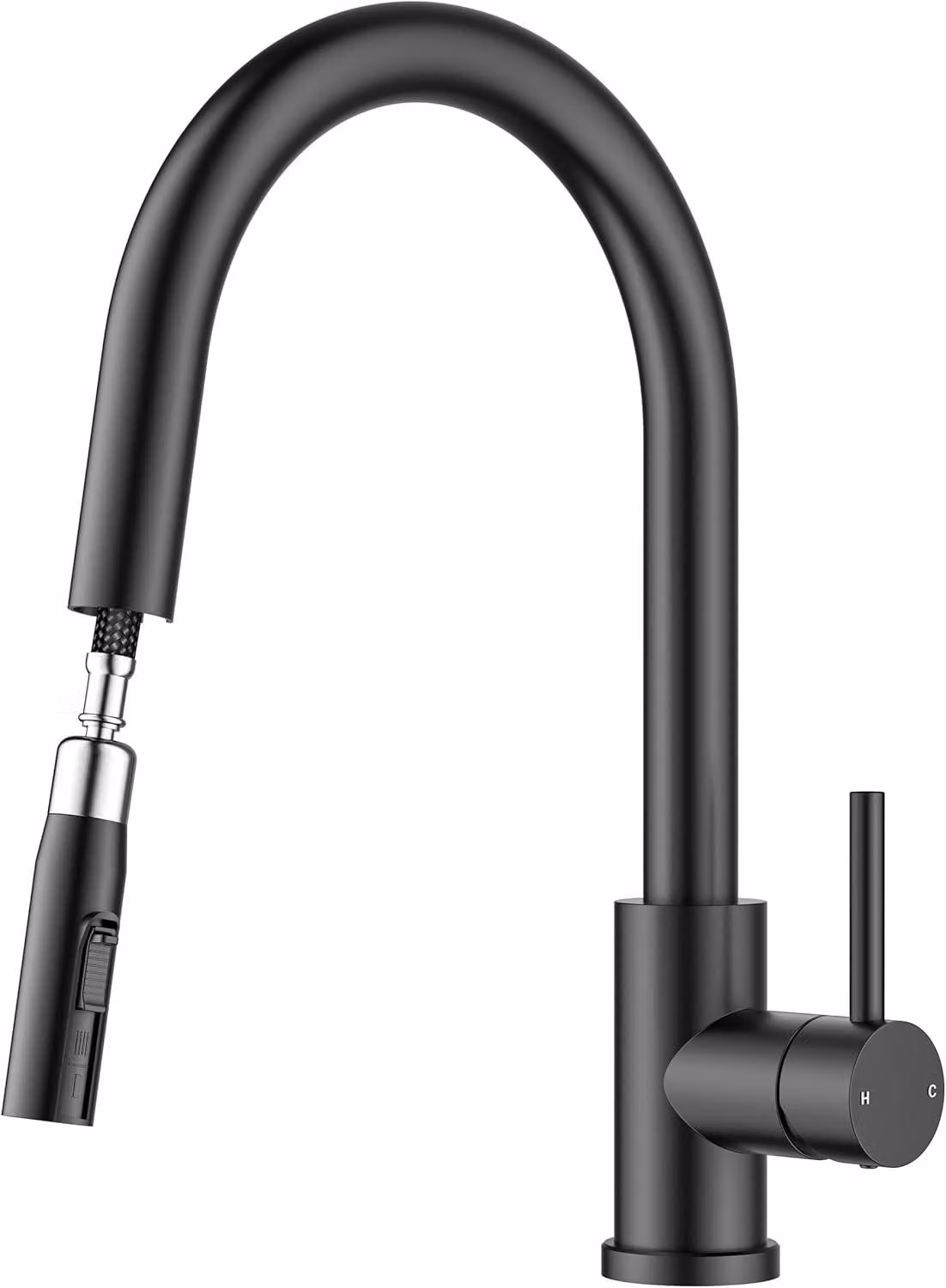 Miscelatore da cucina estraibile, 40,4 cm, finitura nera opaca, acciaio inossidabile 304, rotazione a 360 gradi, per cucina