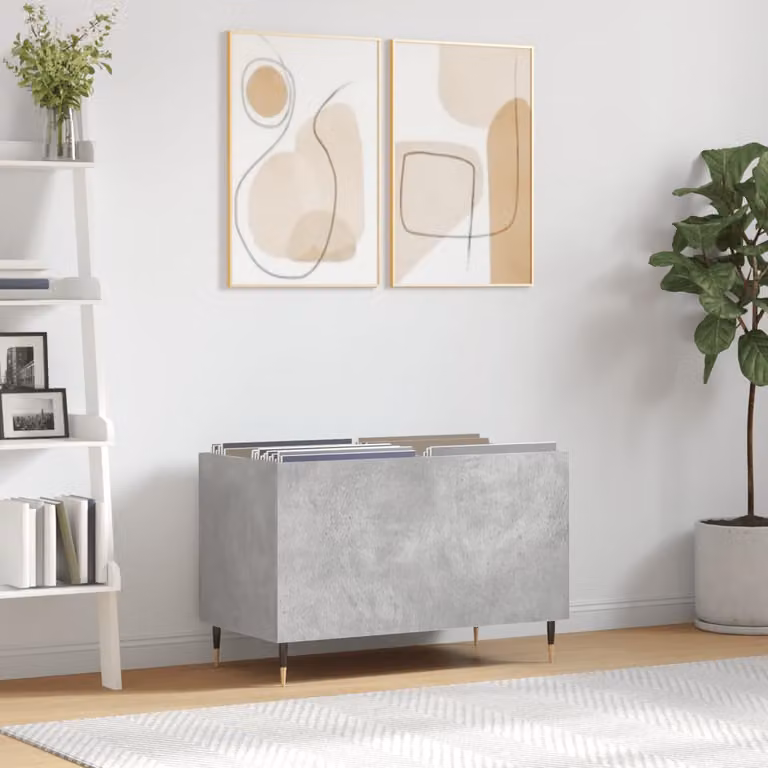 vidaXL Mobile Porta Dischi Grigio Cemento in Legno Multistrato, L: 74,5 cm, P: 38 cm, H: 48 cm