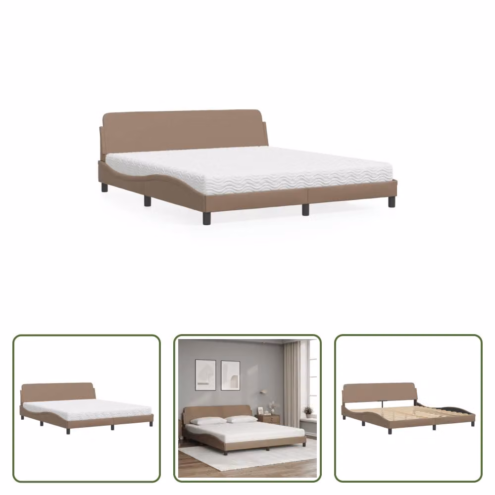 The Living Store Letto con materasso cappuccino-marrone 180x200 cm in ecopelle