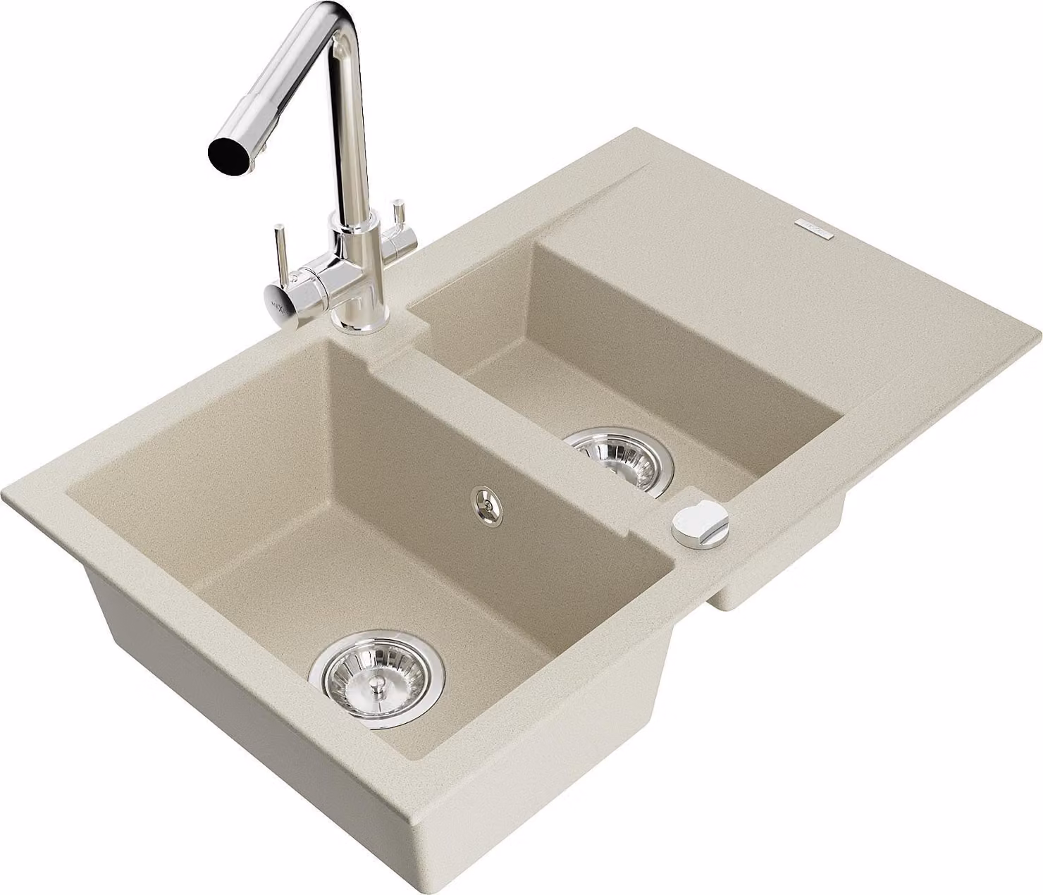 Mexen Gaspar lavello in granito 1,5 vasche con sgocciolatoio e rubinetto da cucina Duero, beige - 6507-69-671600-00