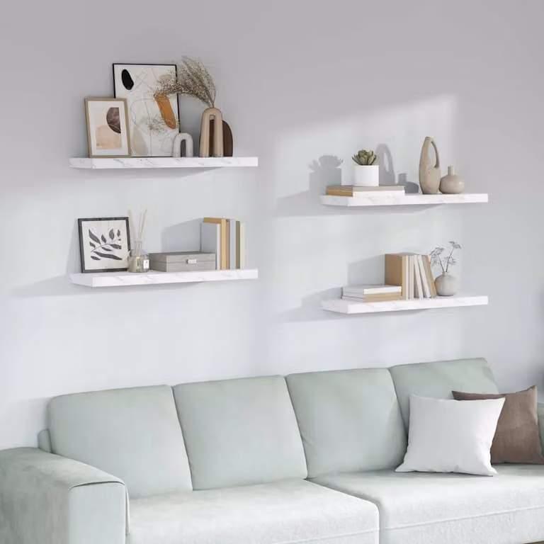 Set di 4 Scaffali da Parete vidaXL in Marmo Bianco L: 80 cm, P: 23,5 cm, H: 3,8 cm