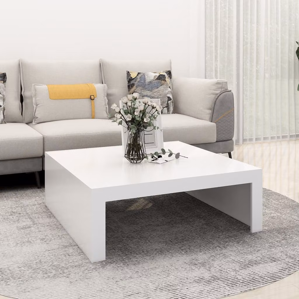 Tavolino The Living Store bianco 100x100x35 cm in materiale ligneo