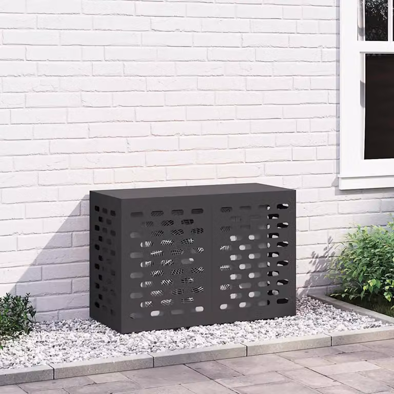 Copertura per condizionatore d'aria vidaXL in acciaio, Nero, L 90 x P 40 x H 60 cm