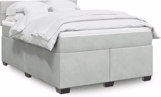 Letto con Giroletto a Molle e Materasso Ibrido vidaXL in Velluto Grigio e Bianco, Struttura in Legno di Pino, L/P/H: 140 x 190 x 100,5 cm