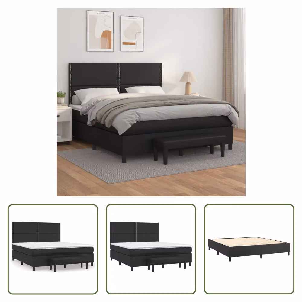 The Living Store Letto a molle con materasso nero 180x200 cm in Pelle finta