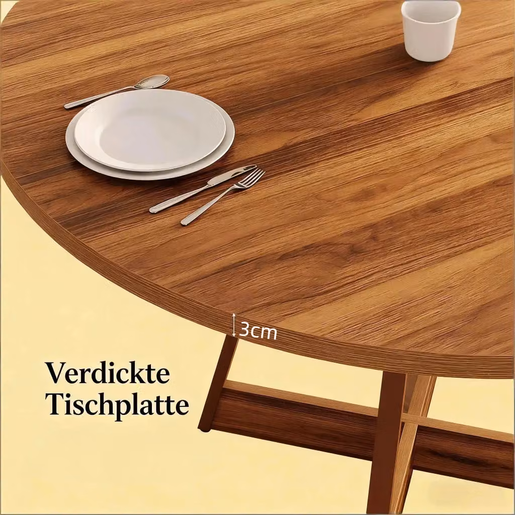 Tavolo rotondo REDOM in MDF laminato marrone stile rustico con colonna centrale – 2
