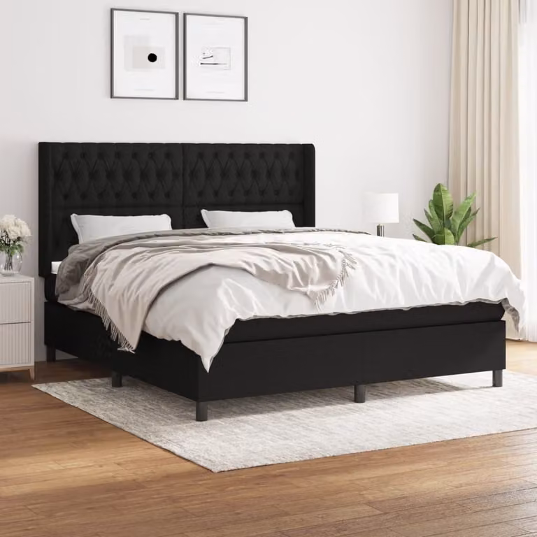 vidaXL Letto a molle con materasso nero 180x200 cm in tessuto - Letto a molle - Boxspringbetten - Bett - Schlafzimmermöbel