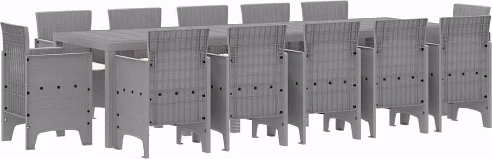 Set da Pranzo per Giardino con cuscino 13 pcs Grigio chiaro