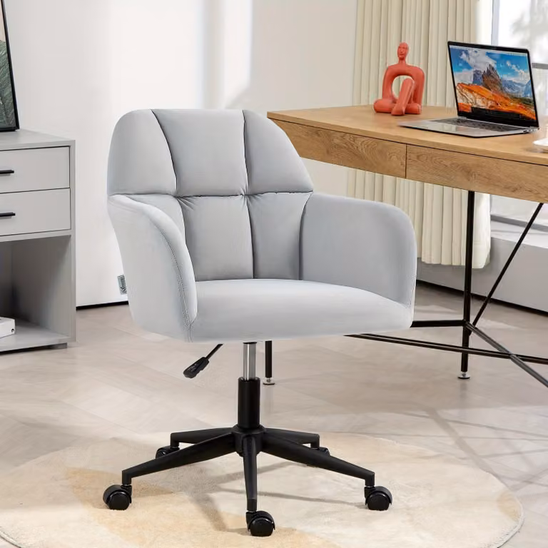 Sedia da ufficio – Sedia girevole – Altezza seduta regolabile – Braccioli in velluto morbido – Struttura in metallo robusta – Grigio chiaro
