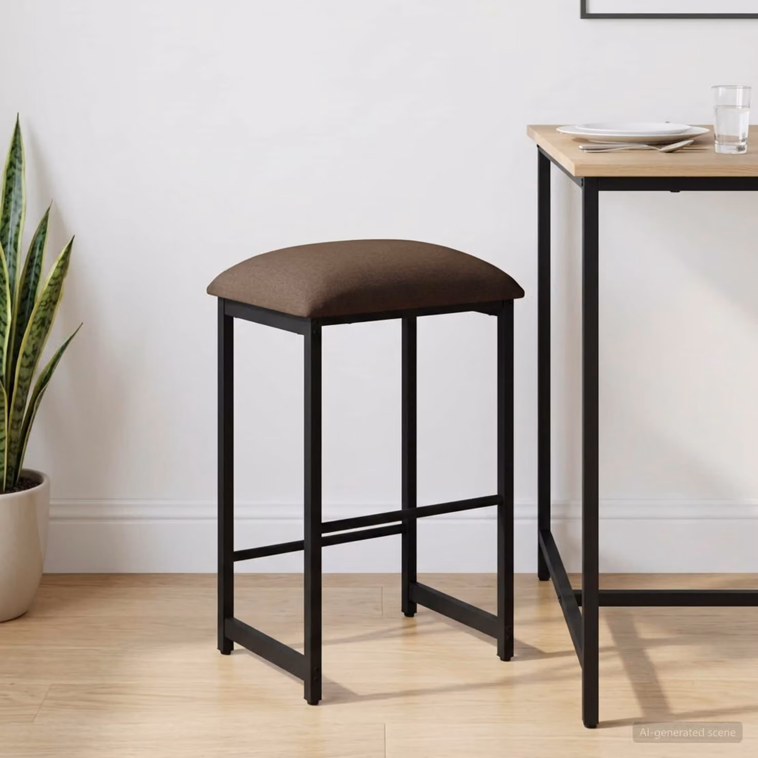 Sgabello da bar moderno vidaXL in tessuto beige e marrone con struttura in metallo e MDF L/P/H: 40 x 32 x 74 cm