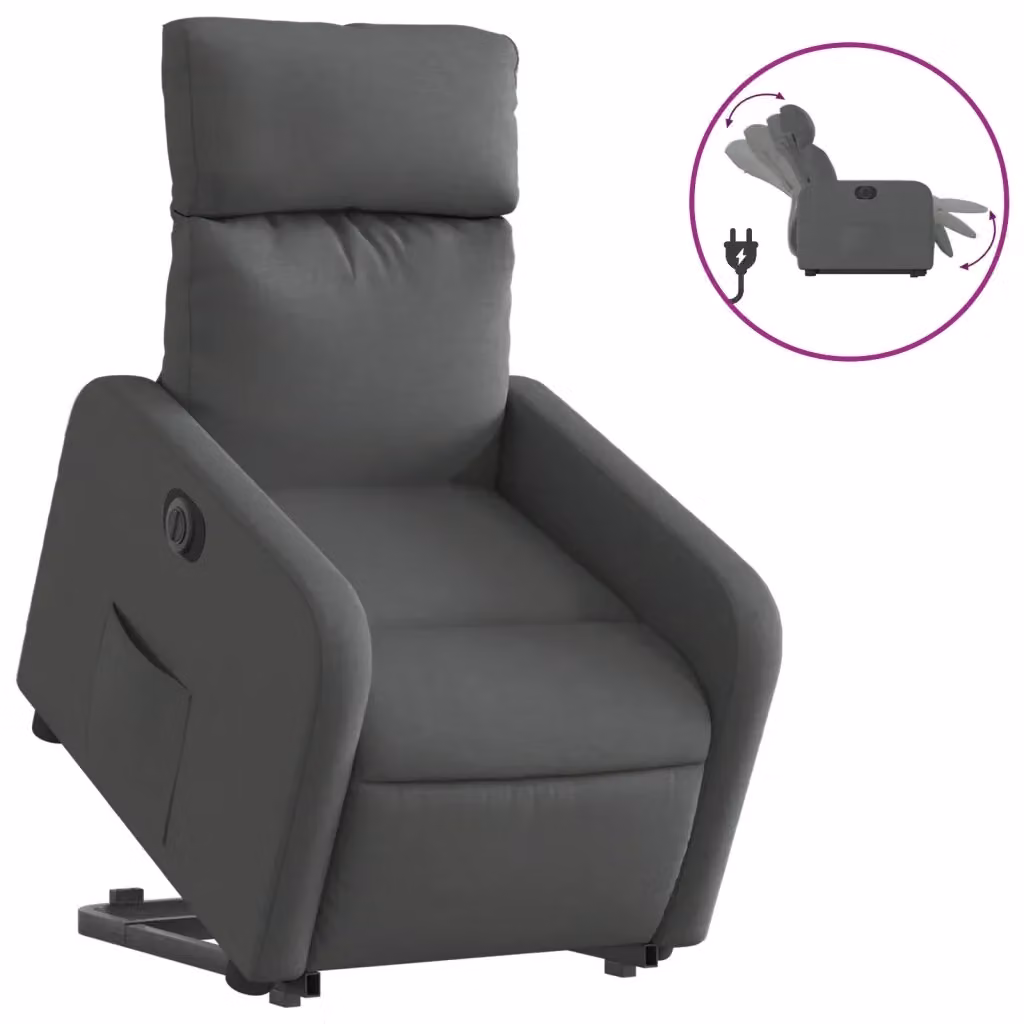 vidaXL Poltrona Alzapersona Reclinabile Elettrica Grigia in Tessuto con Supporto per Senior – 2