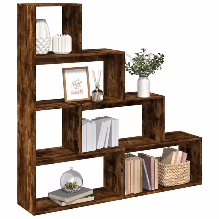 Libreria a scala vidaXL con 4 ripiani in stile moderno, colore Rovere Fumo, L/P/H: 143,5 x 29 x 143,5 cm