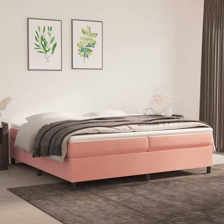 vidaXL Struttura Letto a Rete a Molle in Velluto Rosa L: 200 cm, P: 200 cm, H: 35 cm