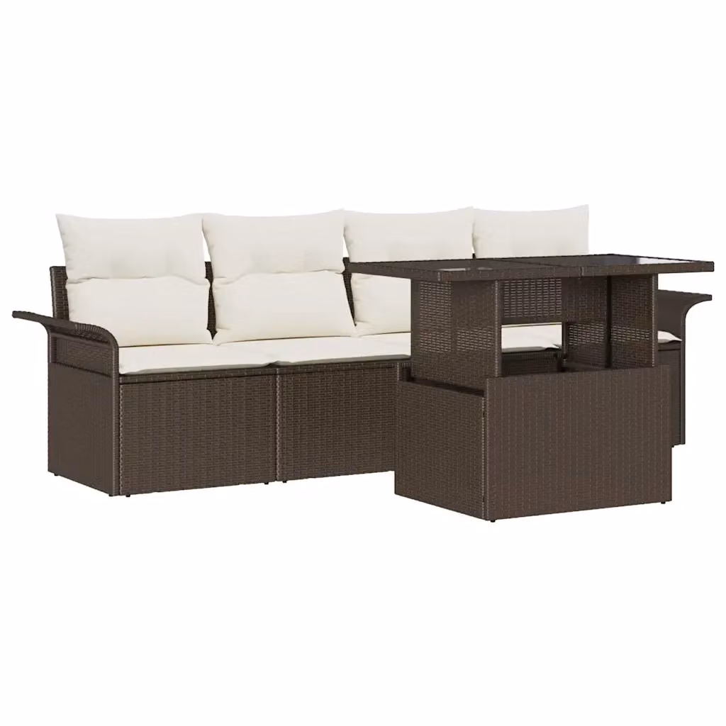 Set Divano da Giardino 5 pz vidaXL Marrone con Cuscini e Tavolino in Rattan e Acciaio – 2