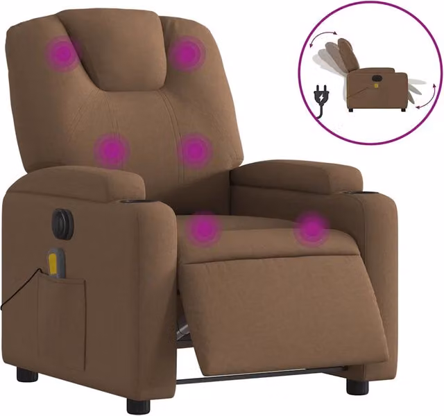 Poltrona Massaggiante | Sedia Relax Reclinabile Elettrica Marrone in Tessuto