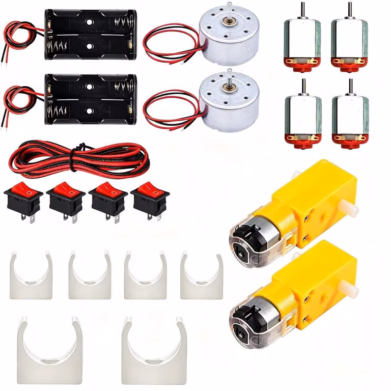 Mini-kit motorizzato con motori a corrente continua, supporto per batterie e interruttore a levetta