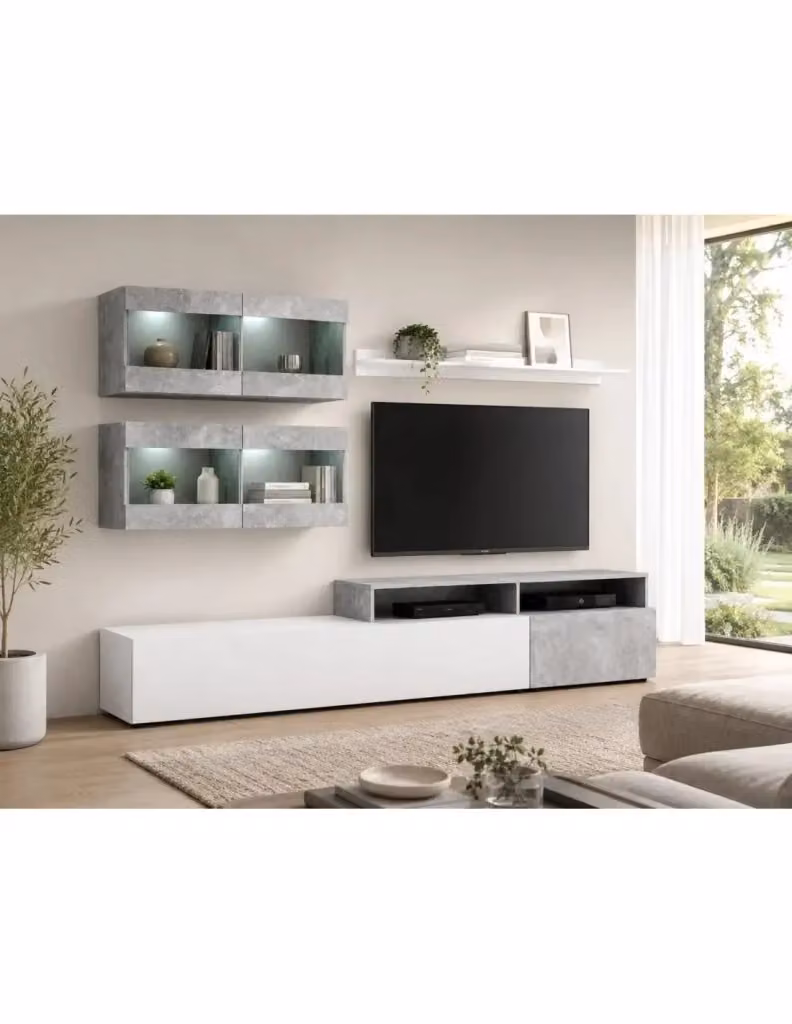 Composizione murale SLITE di MEUBLORAMA mobile TV sospeso moderno bianco e grigio con illuminazione LED integrata – 2