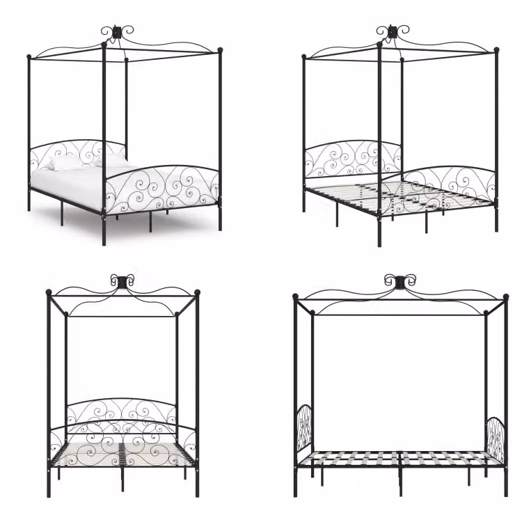 vidaXL Struttura letto a baldacchino in metallo nero 120 x 200 cm - Struttura letto - Cornici letto - Struttura letto - Letto