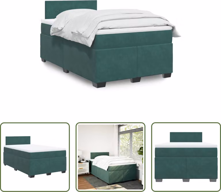The Living Store Letto a molle con materasso verde scuro 120x200 cm in velluto