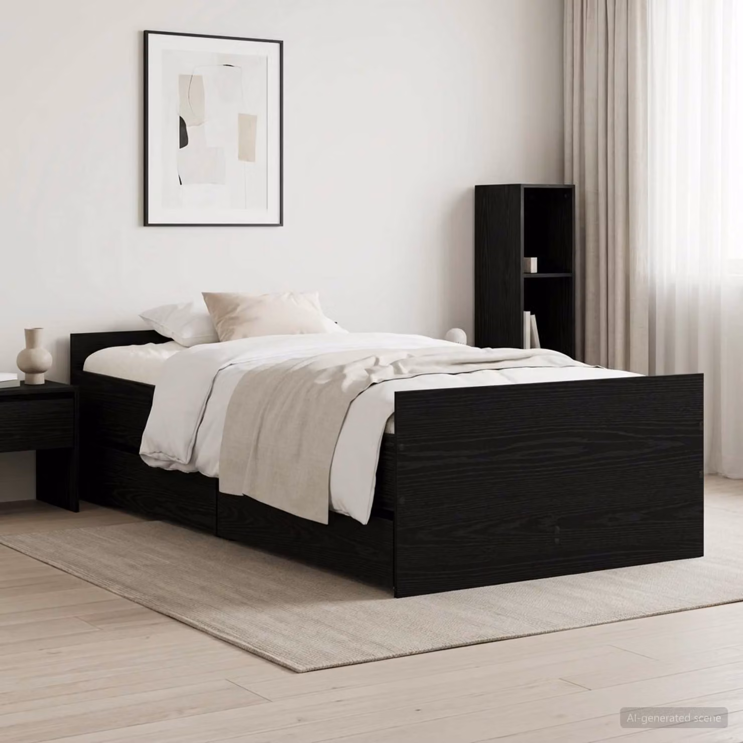 Struttura del letto moderna vidaXL in legno nero con doghe fisse L/P/H: 200 x 90 x 102 cm