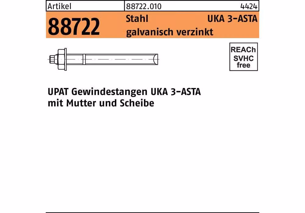 UPAT Asta di ancoraggio ASTA M12x180 galZn