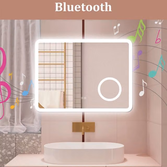 AICA Specchio da bagno 60 x 80 cm, dimmerabile, Blue tooth, Funzione Memoria, antiappannamento, 3 colori, Magnificatore