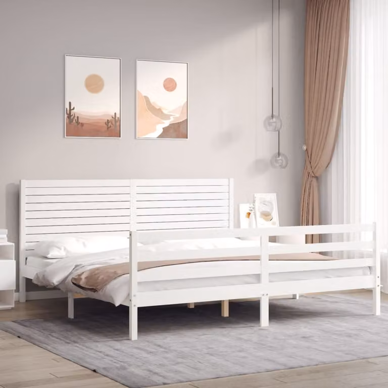 The Living Store Letto in legno massiccio con testiera bianco 200x200 cm