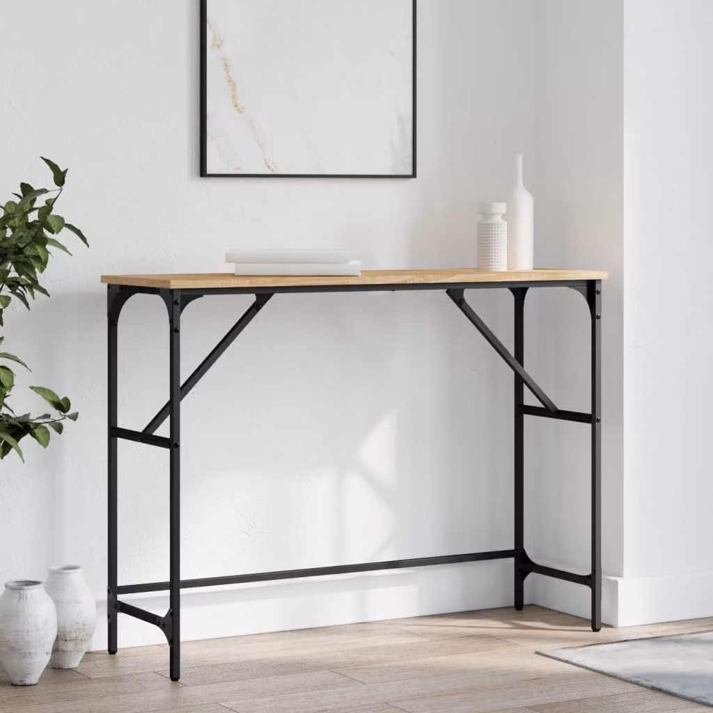vidaXL Tavolo Consolle in Legno Rovere Sonoma e Metallo, L 100 x P 32 x H 75 cm