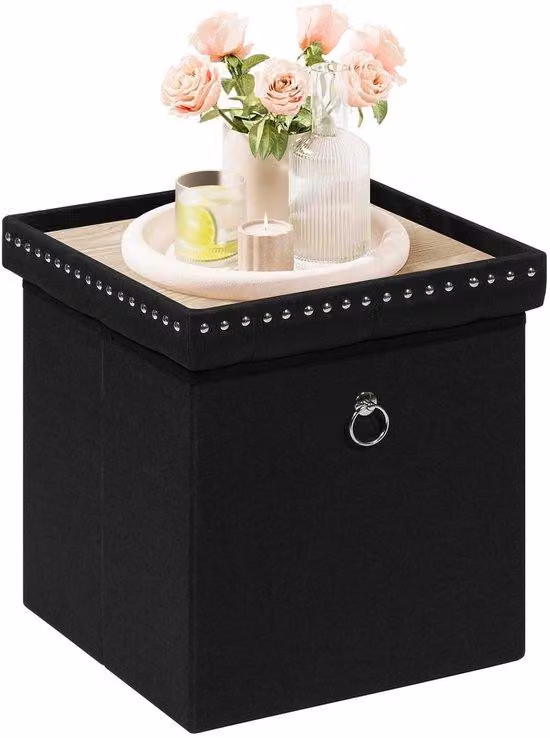 Pouf contenitore quadrato Azomor con coperchio e seduta confortevole, adatto a ogni stanza