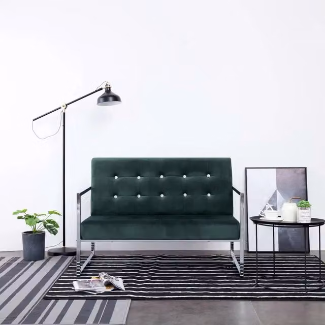 Divano a 2 posti moderno VIDAXL in velluto verde con struttura in legno massiccio L: 114 cm, P: 76 cm, H: 81 cm