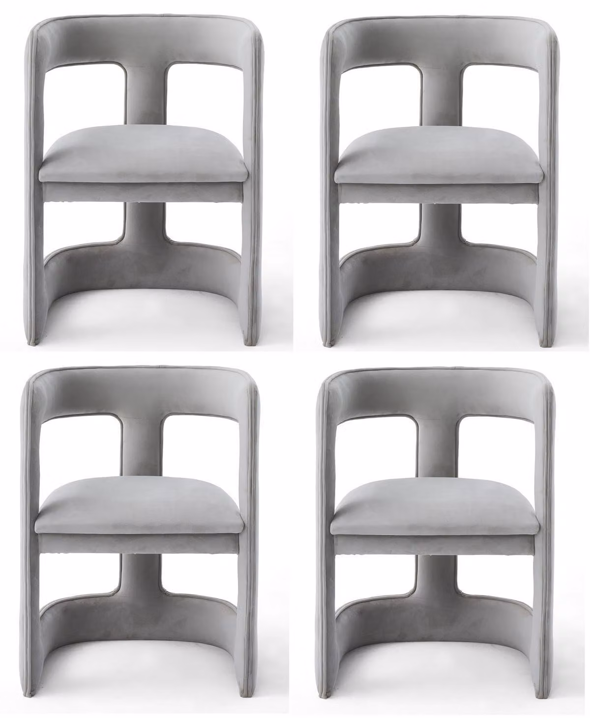 Set di sedie dal design moderno, colore grigio chiaro, tessuto organico, morbido e fluido