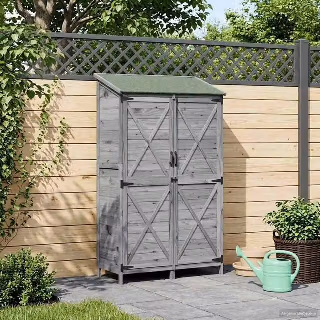 Rimessa Giardino Legno Pino 106x56x176.5cm Tetto Grigio Ventilato per Attrezzi Esterni Resistente