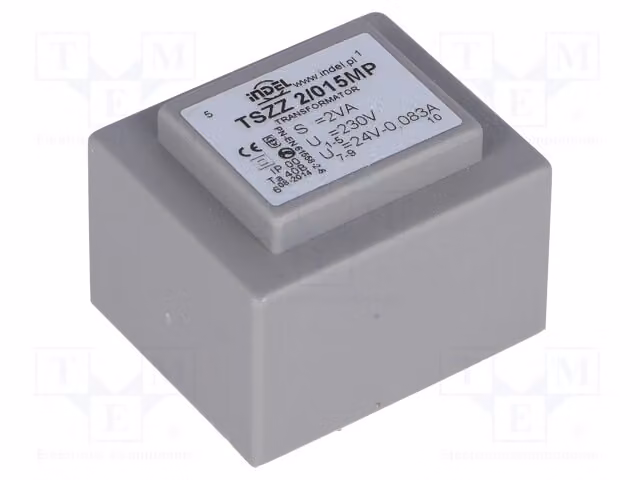 1 trasformatore: rivestito, 230 VAC, 24 V, 2 VA, 0,08 A. Montaggio: TSZZ2/015MP - Trasformatore