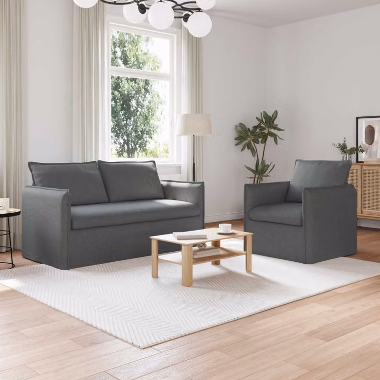 Set di 2 divani vidaXL moderni in tessuto grigio con struttura in metallo e imbottitura mista L: 196 cm, P: 82 cm, H: 85 cm