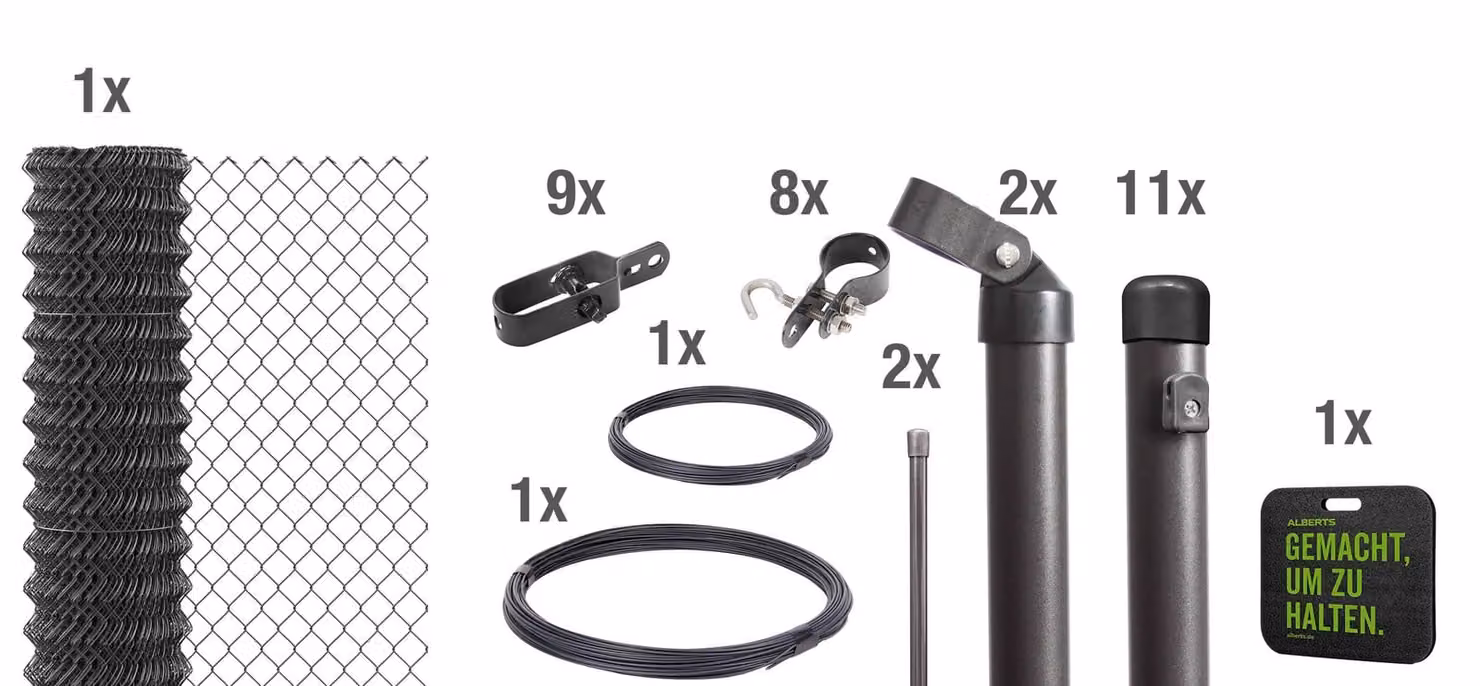 Recinzione in rete metallica Alberts 631000, set completo da fissare nel cemento con supporti a ginocchio, color antracite metallizzato, altezza 200 cm, lunghezza 25 m