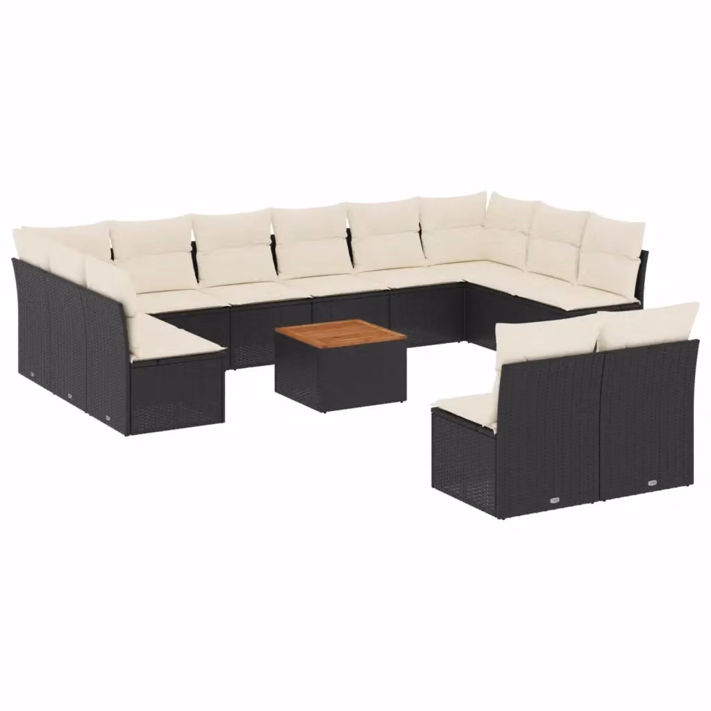 Set Divani da Giardino a L vidaXL in Polyrattan con Cuscini e Tavolino da Esterno Nero – 2
